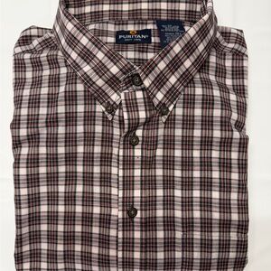 Puritan Button-Down Plaid Shirt in White and Red